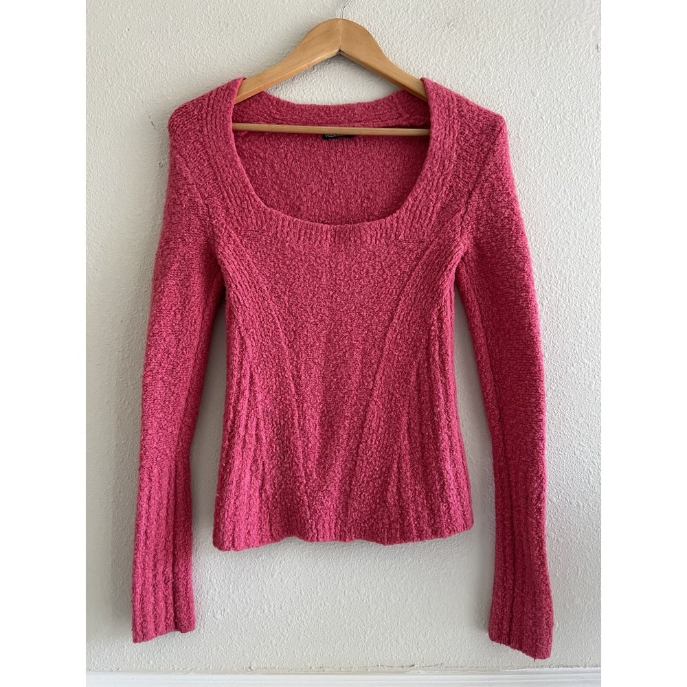 Moda International Y2K Pink Fitted Sweater XS/S Scoop Neck Soft Girl Coquette